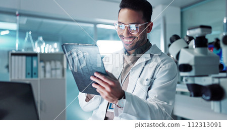 Tablet, scientist and reading for analysis in laboratory, healthcare and online pharmaceutical research . Asian expert, computer and microscope for medicine and information on innovation cure at work Tablet, scientist and reading for analysis in laboratory, healthcare and online pharmaceutical research . Asian expert, computer and microscope for medicine and information on innovation cure at work 112313091