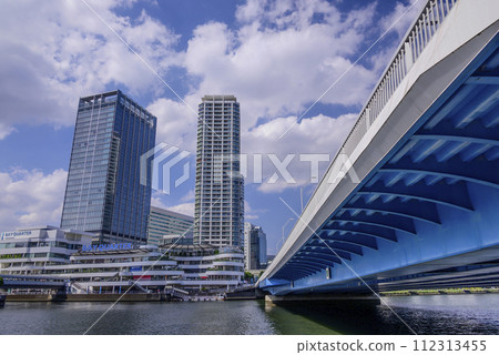 Scenery of roads and skyscrapers spanning the sea in Yokohama 112313455