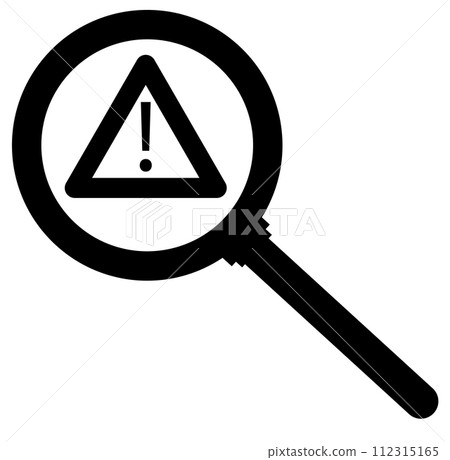 Risk analysis icon. Exclamation magnifier sign. Crisis warning symbol. Attention business concept. flat style. 112315165