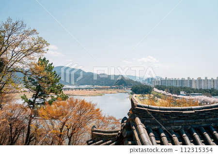 View of Miryang River park from Yeongnamnu in Miryang, Korea View of Miryang River park from Yeongnamnu in Miryang, Korea 112315354