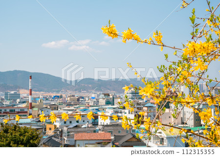 View of Miryang City with spring flower in Miryang, Korea 112315355