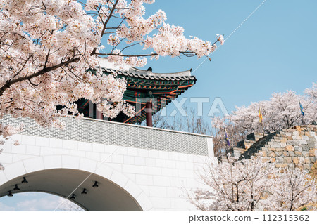 Miryang Eupseong Fortress gate with cherry blossoms in Miryang, Korea Miryang Eupseong Fortress gate with cherry blossoms in Miryang, Korea 112315362