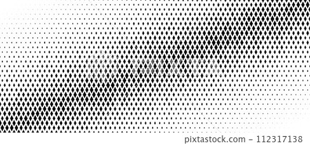 Rhombus grain halftone gradient texture. Diamond shape dot fading background. Abstract geometric particle vanishing gradient. Rhomb shape grunge overlay structure. Vector black and white wallpaper Rhombus grain halftone gradient texture. Diamond shape dot fading background. Abstract geometric particle vanishing gradient. Rhomb shape grunge overlay structure. Vector black and white wallpaper 112317138