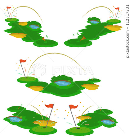 Golf course set where you hit the hole with a golf shot 112317231