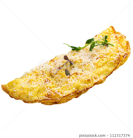 Isolated portion of omelette with herbs and cheese Isolated portion of omelette with herbs and cheese 112317374