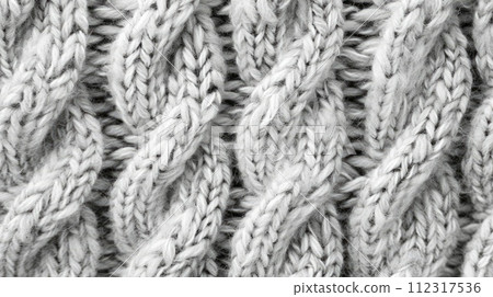 Seamless mottled light grey wool knit fabric, perfect for texture backgrounds, Ai Generated 112317536