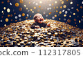 A baby is overjoyed to be buried in the rain of money 112317805