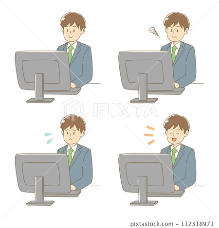 一個穿著西裝的男人在電腦前工作 112318971