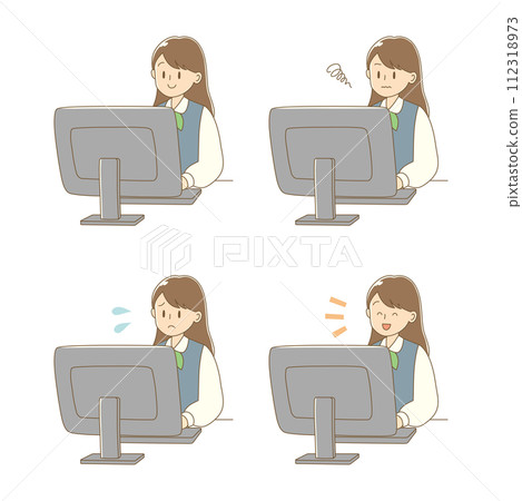 A woman in a uniform facing a computer A woman in a uniform facing a computer 112318973