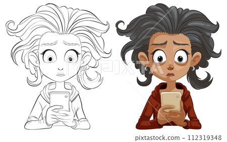 Surprised Girl with Smartphone Illustration Surprised Girl with Smartphone Illustration 112319348