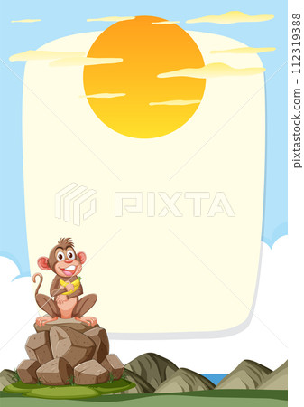 Cheerful Monkey on Rocks Illustration Cheerful Monkey on Rocks Illustration 112319388