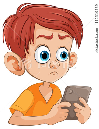 Worried Boy with Smartphone Illustration Worried Boy with Smartphone Illustration 112319389