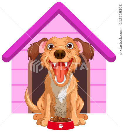 Happy Dog in a Colorful Doghouse 112319398