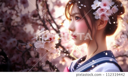 A woman with hope: cherry blossoms and women 112319442
