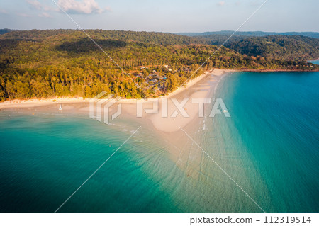 Sandy beach on the island and high angle island in the evening,Summer travel Sandy beach on the island and high angle island in the evening,Summer travel 112319514