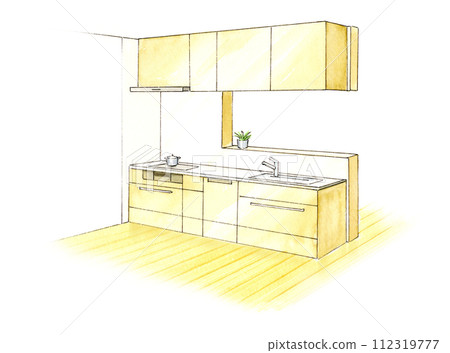面對面廚房水彩素描插圖 112319777