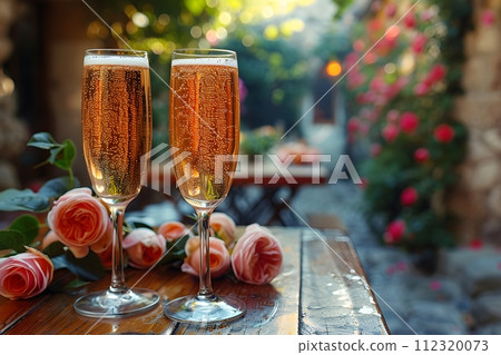 2 drinks on backyard table in summer evokes relaxation, freshness, happiness atmosphere signifies relaxation, warmth and joy of sharing with loved ones in a welcoming space contributing to happiness. 2 drinks on backyard table in summer evokes relaxation, freshness, happiness atmosphere signifies relaxation, warmth and joy of sharing with loved ones in a welcoming space contributing to happiness. 112320073