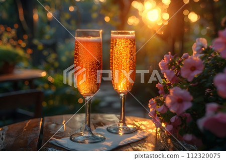 2 drinks on backyard table in summer evokes relaxation, freshness, happiness atmosphere signifies relaxation, warmth and joy of sharing with loved ones in a welcoming space contributing to happiness. 2 drinks on backyard table in summer evokes relaxation, freshness, happiness atmosphere signifies relaxation, warmth and joy of sharing with loved ones in a welcoming space contributing to happiness. 112320075