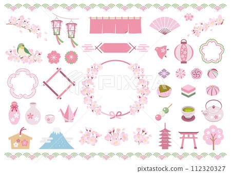 Spring Japanese style illustration material / cherry blossom viewing frame 112320327