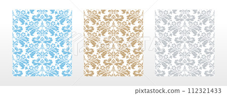Wallpapers in the style of Baroque. Seamless vector backgrounds. Set of colored floral ornaments. Graphic patterns for fabric, wallpaper, packaging. Ornate Damask flower ornaments Wallpapers in the style of Baroque. Seamless vector backgrounds. Set of colored floral ornaments. Graphic patterns for fabric, wallpaper, packaging. Ornate Damask flower ornaments 112321433