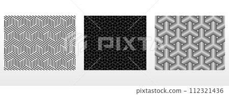Geometric set of seamless black and white patterns. Simple vector graphics Geometric set of seamless black and white patterns. Simple vector graphics 112321436