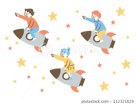 孩子們指著並騎在火箭上_color 112321629