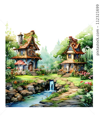 Fairytale house in watercolor style Fairy house in watercolor style 112321699