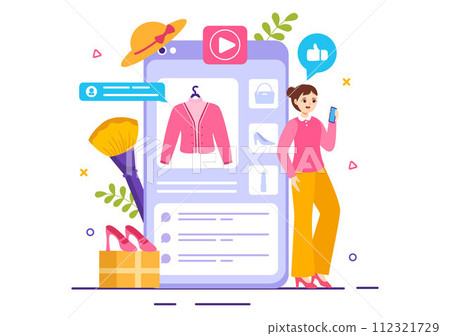 Fashion Blog Vector Illustration with Bloggers Review Videos of Fashionable Clothes Trends and Run Online in Flat Cartoon Background Style Fashion Blog Vector Illustration with Bloggers Review Videos of Fashionable Clothes Trends and Run Online in Flat Cartoon Background Style 112321729