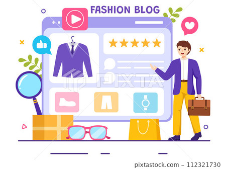 Fashion Blog Vector Illustration with Bloggers Review Videos of Fashionable Clothes Trends and Run Online in Flat Cartoon Background Style 112321730