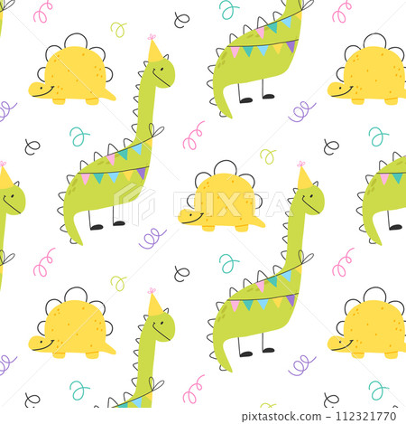 Seamless pattern with cute dinosaurs. Kids pattern with dino. Vector illustration. Seamless pattern with cute dinosaurs. Kids pattern with dino. Vector illustration. 112321770
