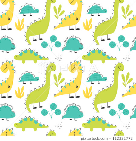 Seamless pattern with cute dinosaurs. Kids pattern with dino. Vector illustration. Seamless pattern with cute dinosaurs. Kids pattern with dino. Vector illustration. 112321772