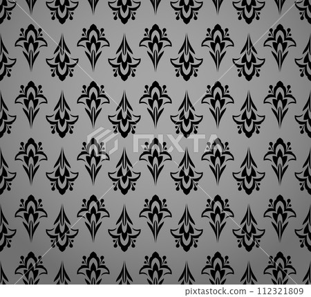 Flower geometric pattern. Seamless vector background. Gray and black ornament 112321809