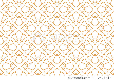 Flower geometric pattern. Seamless vector background. Gold and white ornament 112321812