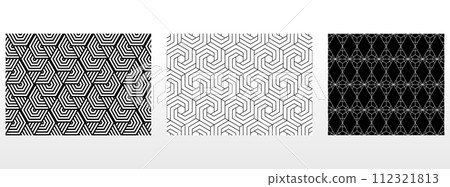 Geometric set of seamless black and white patterns. Simple vector graphics Geometric set of seamless black and white patterns. Simple vector graphics 112321813