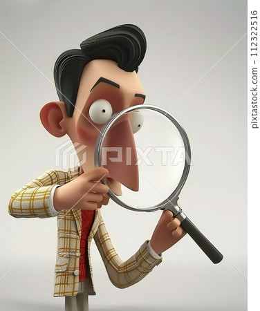 The concept of looking through a magnified glass, searching for relevant information, exploring unknowns in depth, exploring obscurities and mysteries, search for hidden knowledge and truths . 112322516