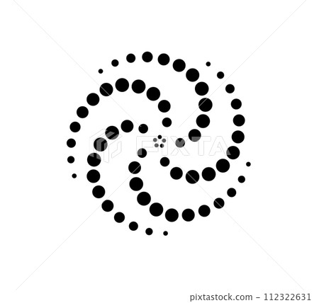 Dotted gradient round spiral icon. Halftone effect vortex circle shape with dotted pattern. Progress round loader. Half tone abstract circle. Vector illustration isolated on the white background 112322631