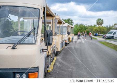 Selective Focus on the Shuttles at Shark Valley Visitor Center in the Everglades National Park. 112322939