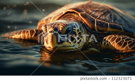 Close-up of a sea turtle, a turtle coming to land from the sea to lay eggs Close-up of a sea turtle, a turtle coming to land from the sea to lay eggs 112323071