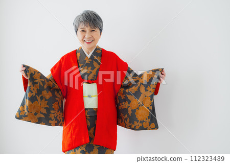 Senior woman in kimono 60th birthday celebration 112323489