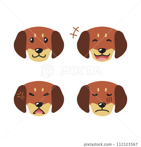 Set of cute character dachshund dog faces showing different emotions 112323567