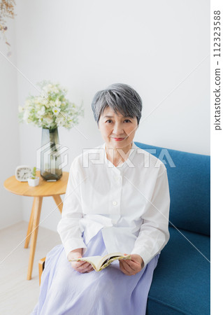 Senior woman reading in the living room Senior woman reading in the living room 112323588