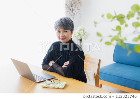 Senior woman using a computer at home 112323746