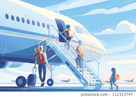 people boarding a plane 112323747