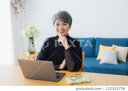 Senior woman using a computer at home 112323756