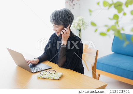 Senior woman using a computer at home Senior woman using a computer at home 112323761