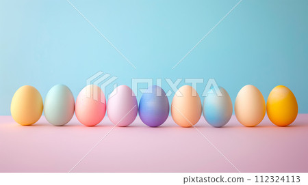 A collection of colorful pastel Easter eggs with different texture. Spring holiday background of Happy Easter 112324113