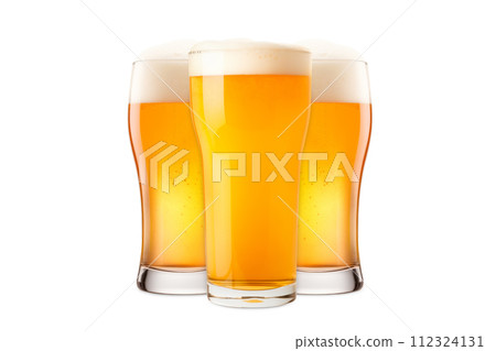 Set of Beer glasses on a white background. Mugs with drink like Ipa, Pale Ale, Pilsner, Porter or Stout 112324131