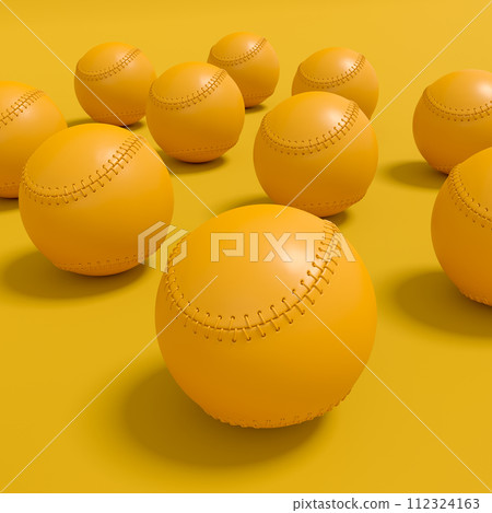 Set of softball or baseball ball lying in row on monochrome background. Set of softball or baseball ball lying in row on monochrome background. 112324163