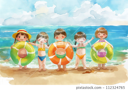Children playing in the summer sea 112324765