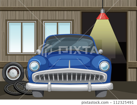 Vintage Car in Rustic Garage Setting Vintage Car in Rustic Garage Setting 112325491